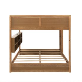 Queen Over Queen Bunk Bed with Built-in Storage Cabinets, Charging Station, Ladder, Safety Guardrails