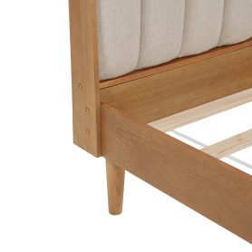 King Size Wood Bed with Piano Key Style Upholstered Headboard