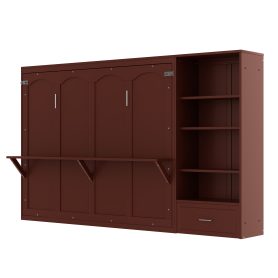 Queen Size Murphy Bed with Height Adjustable Storage Compartments and Shelf