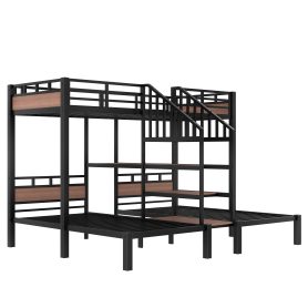 Triple Metal Twin Over Twin Over Twin Bunk Bed With Storage Shelves And Storage Stairs