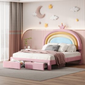 Full Size Upholstered Rainbow Design Bed