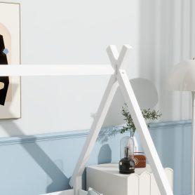 Twin Tent-shaped Floor Bed, Teepee Bed with Guardrails, Slats and Door