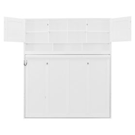 Queen Size Wall Murphy Bed With Ample Storage Space And Chevron Stripes