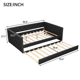 Full XL Size Upholstered Daybed with Trundle and LED