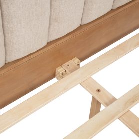 Queen Size Wood Bed with Piano Key Style Upholstered Headboard