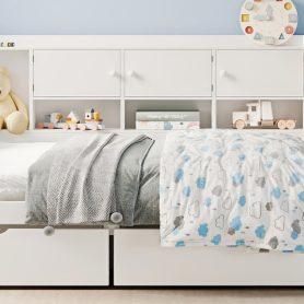 Full Size Wooden L-Shape Daybed with Seven Storage Cabinets and Two Storage Drawers 35 Wooden L-Shape Full Daybed Frame with Study Desk and Built-in Bookshelf