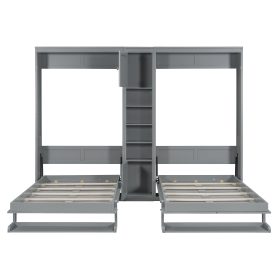 Dual Twin Size Wall Murphy Beds With Cabinets And Shelves