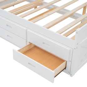 Full Size Wooden Bed With Storage Headboard With Outlets,  Twin Size Trundle With Three Storage Drawers