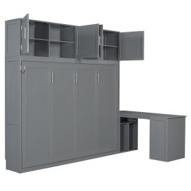 Queen Size Wall Murphy Bed With Desk And Storage Shelves And Big Cabinets