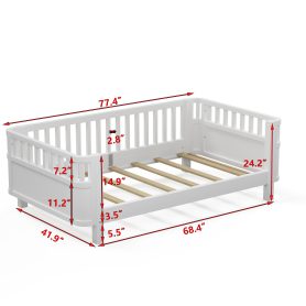 Wood Low Profile Twin Bed With Rails For Girls And Boys