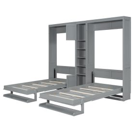 Dual Twin Size Wall Murphy Beds With Cabinets And Shelves