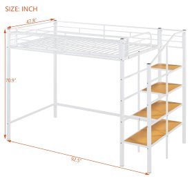 Twin Size Metal Loft Bed with Upper Grid Storage Shelf and Lateral Storage Ladder