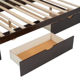 Queen Size Wooden Platform Bed With Trundle And 2 Drawers