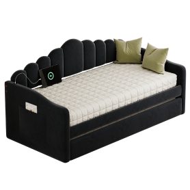 Twin Size Upholstered Daybed With Trundle , USB Charging Ports