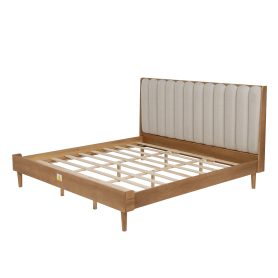 King Size Wood Bed with Piano Key Style Upholstered Headboard