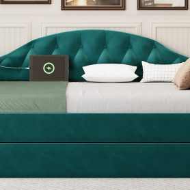Twin Size Tufted Upholstered Daybed With Trundle, USB & Type-c Charging Ports