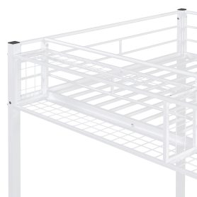 Twin Size Metal Loft Bed with Upper Grid Storage Shelf and Lateral Storage Ladder