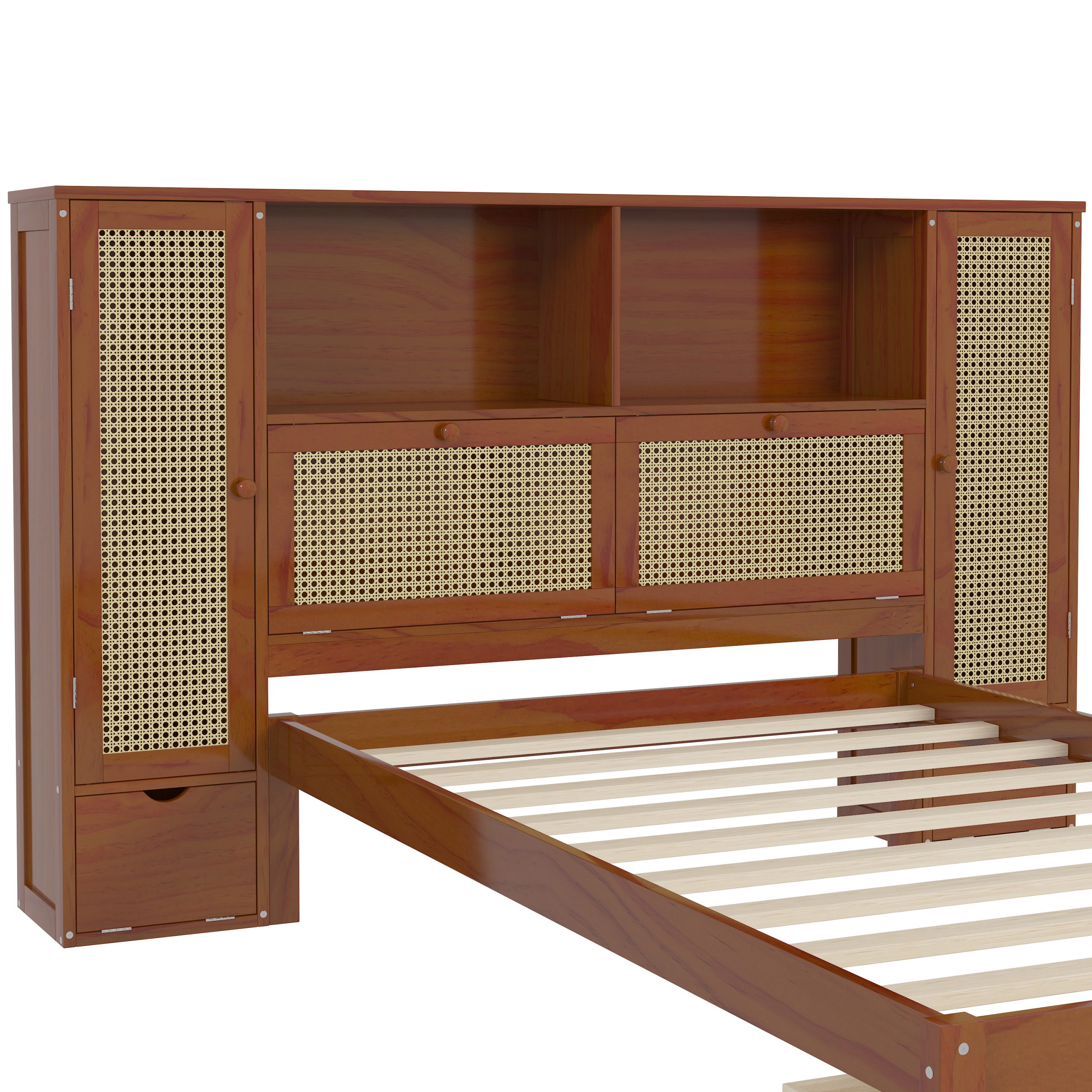 Twin Size Wooden Bed with Two Storage Lockers, Drawer, and Storage Shelf on Headboard 12 Twin Size Wooden Bed with Two Storage Lockers, Drawer, and Storage Shelf on Headboard