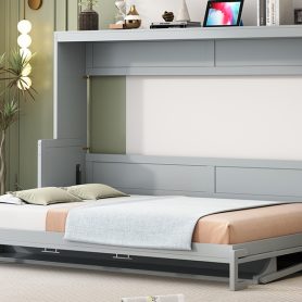 Queen Size Murphy Bed with Hydraulic Lift & Desk Design