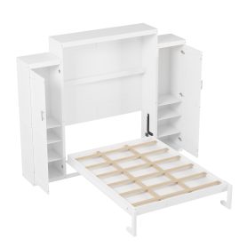 Queen Size Murphy Bed with 2 Wardrobe and Storage Shelf