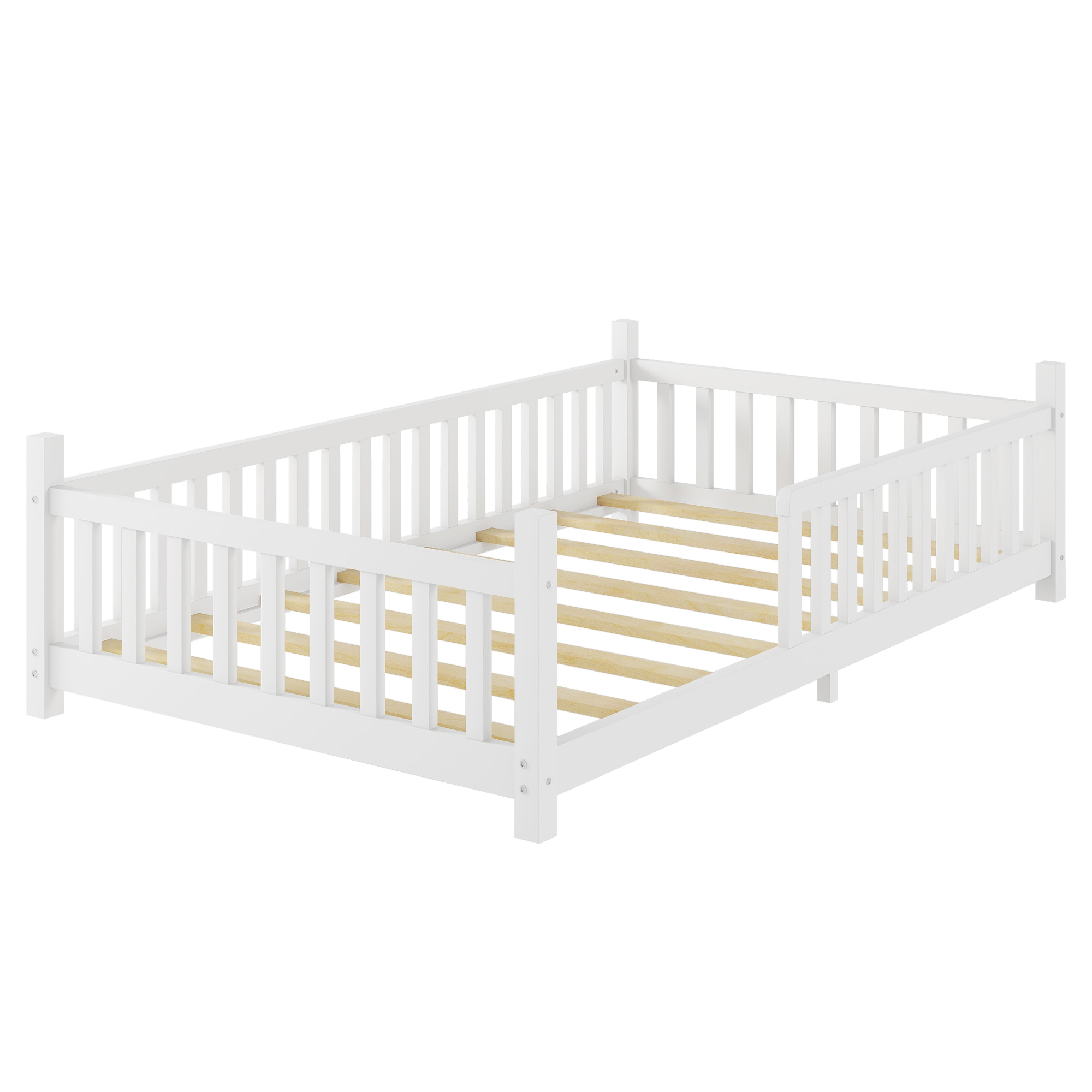 Low Floor Twin House Bed With Light, Fence And Roof 15 Low Floor Twin House Bed With Light, Fence And Roof