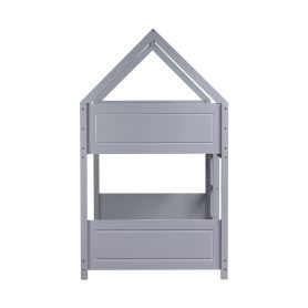 Twin Over Twin House Floor Bunk Bed with Headboards, Footboards and Guardrails, Ladder