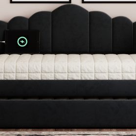 Twin Size Upholstered Daybed With Trundle , USB Charging Ports