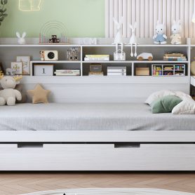 Multi-functional Bed with Twin Size Trundle Bed and Study Desk