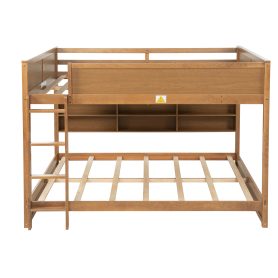 Queen Over Queen Bunk Bed with Built-in Storage Cabinets, Charging Station, Ladder, Safety Guardrails