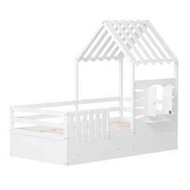 Twin Size House Bed With 2 Storage Drawers and Guardrails