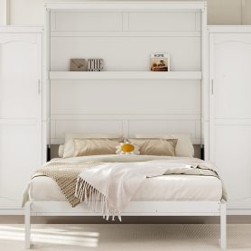 Queen Size Murphy Bed with 2 Wardrobe and Storage Shelf