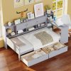 Wooden L-Shape Twin Daybed Frame with Study Desk and Built-in Bookshelf