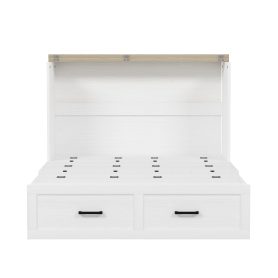 Full Size Farmhouse Murphy Cabinet Bed With Charging Station and Large Storage Drawer