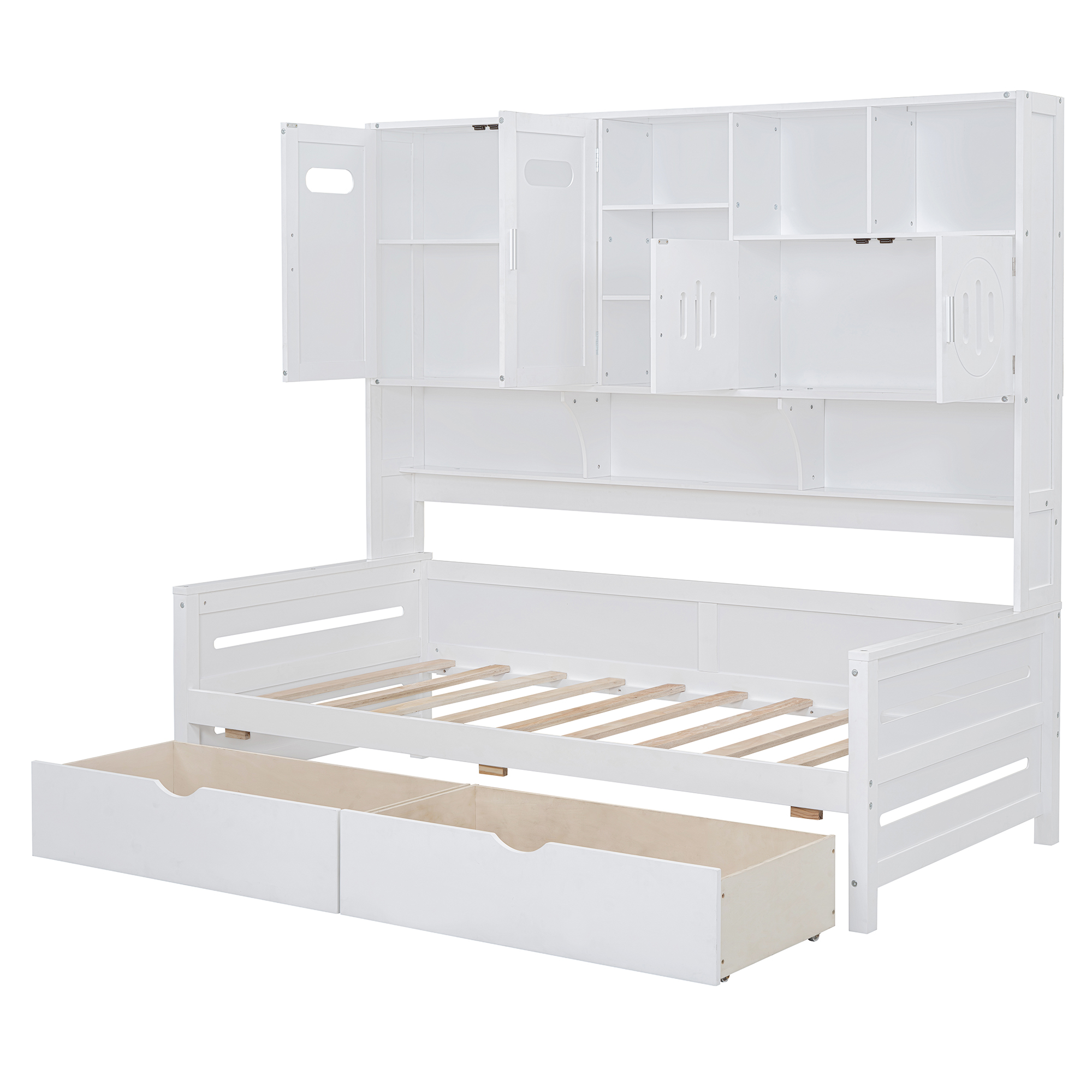 Twin Size Wooden Daybed With 2 Drawers, and All-in-One Cabinet and Shelf 13 Twin Size Wooden Daybed With 2 Drawers, and All-in-One Cabinet and Shelf