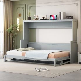 Queen Size Murphy Bed with Hydraulic Lift & Desk Design