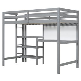 Twin Size Wooden Loft Bed with Shelves, Desk and Writing Board