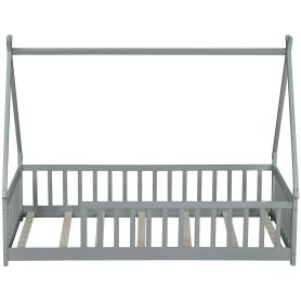 Twin Tent-shaped Teepee Bed with Guardrails, Slats