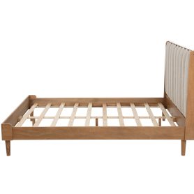 Queen Size Wood Bed with Piano Key Style Upholstered Headboard
