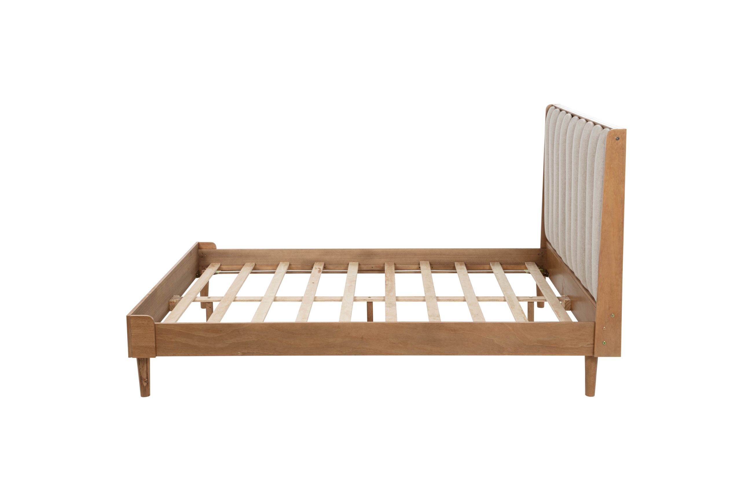 Queen Size Wood Bed with Piano Key Style Upholstered Headboard