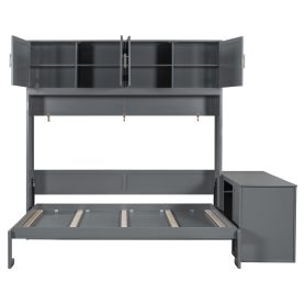Queen Size Wall Murphy Bed With Desk And Storage Shelves And Big Cabinets