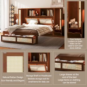 Twin Size Wooden Bed with Two Storage Lockers, Drawer, and Storage Shelf on Headboard 22 Twin Size Wooden Bed with Two Storage Lockers, Drawer, and Storage Shelf on Headboard