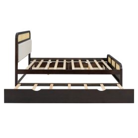 Queen Size Wooden Platform Bed With Trundle And 2 Drawers