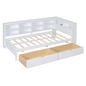 Wooden Twin Size Daybed With 2 Drawers, Storage Shelf And USB Charging Ports