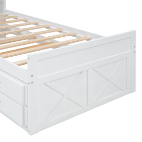Twin Size Wooden Bed With Storage Headboard With Outlets, Twin Size Trundle With Three Storage Drawers