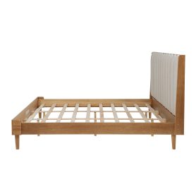 King Size Wood Bed with Piano Key Style Upholstered Headboard