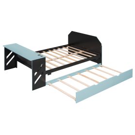 Full Size Wood Daybed with Twin Size Trundle, Desk and USB