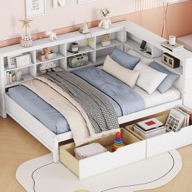 Full Size Daybed With 2 Drawers, Storage Shelf And USB Charging Ports