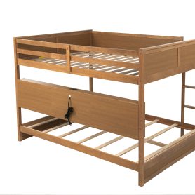 Queen Over Queen Bunk Bed with Built-in Storage Cabinets, Charging Station, Ladder, Safety Guardrails