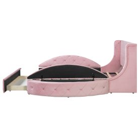 Upholstered Platform Bed Queen Size Storage Velvet Bed with Wingback Headboard and 1 Big Drawer,2 Side Storage Stool