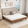 King Size Wood Bed with Piano Key Style Upholstered Headboard 1 King Size Wood Bed with Piano Key Style Upholstered Headboard